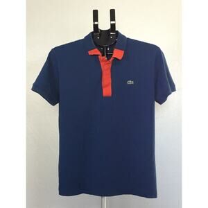 LACOSTE Men's Polo V-Neck Cotton Shirt - Blue - Size Fr/Eu 4 (US M)